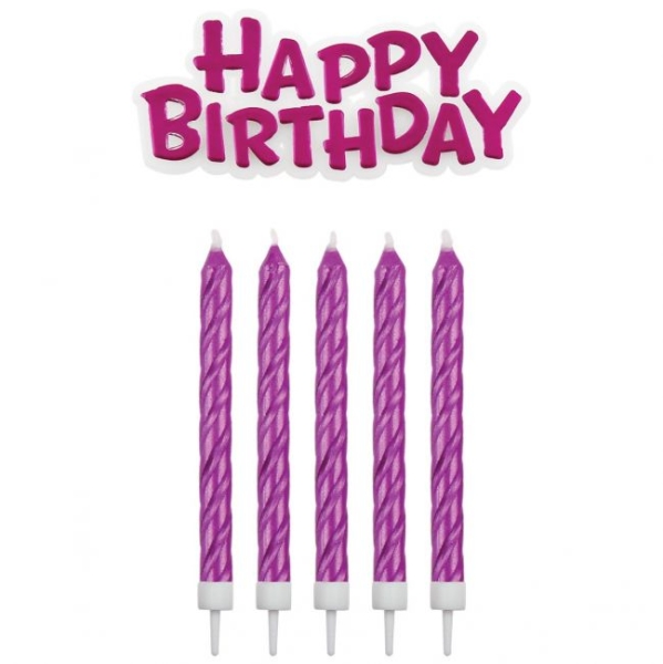 Kerzen und Happy Birthday - Metallic Pink